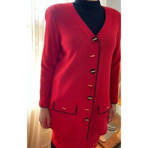 Steve Fabrikant Neiman Marcus Skirt Suit Small Red Wool Knit Suit Skirt Set